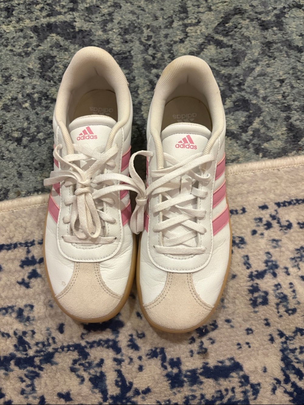 adidas White Sneakers with Pink Stripes and Gum Sole